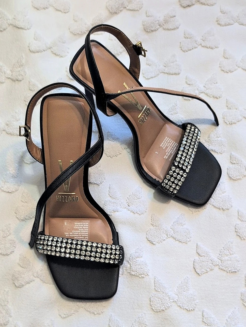 Vizzano Block Heel Rhinestone Strap Sandal Black US 5